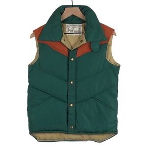 VTG William Barry Brandon Colorado Down Puffer Snap Vest Sz XS 36" Green Orange